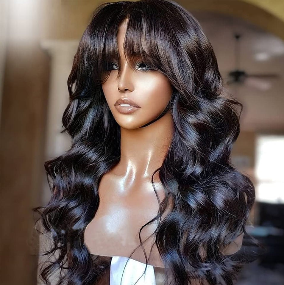 Machine hair wig Virgin Human Hair Wigs with Bangs