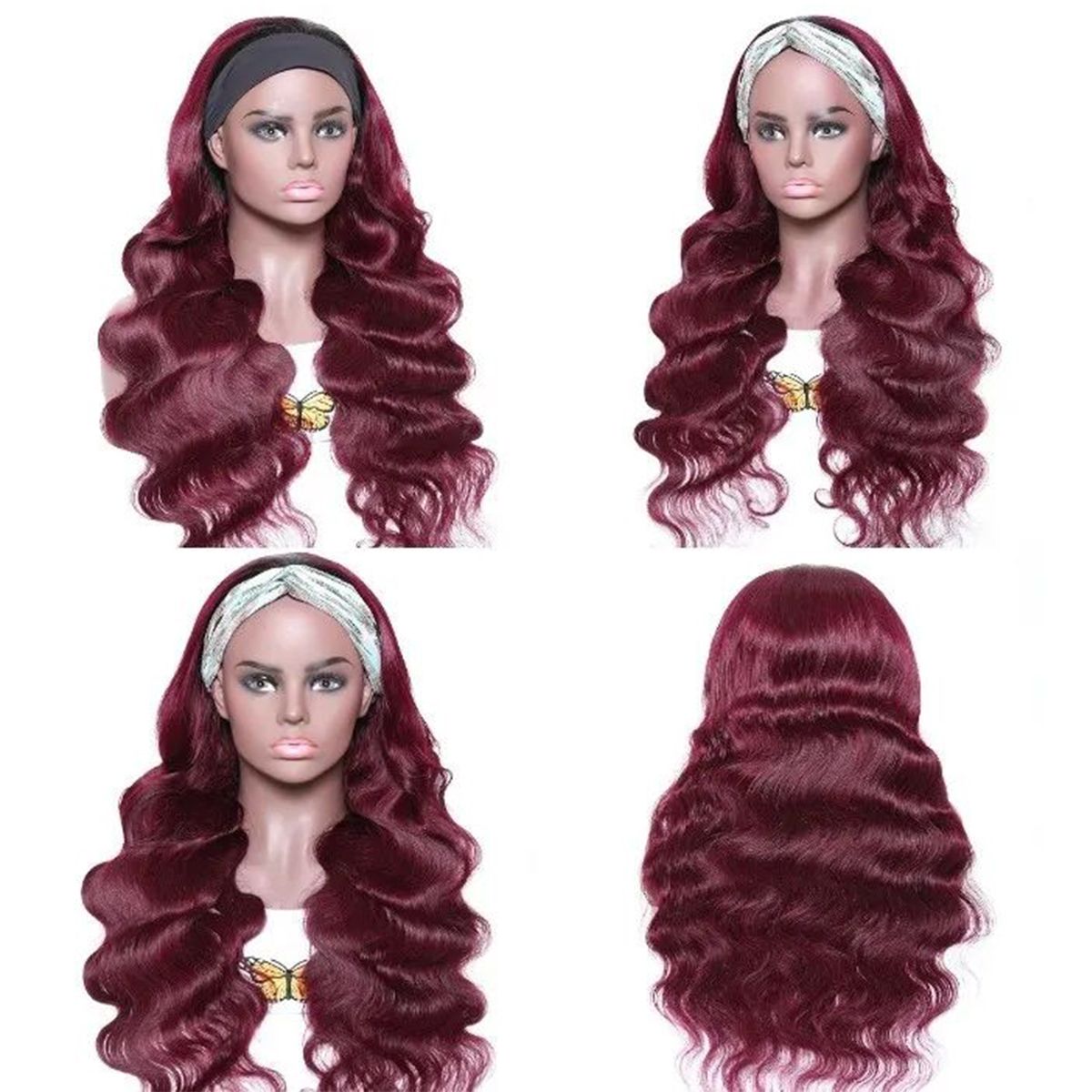 Headband 99J Burgundy Red Color Human Hair Wigs