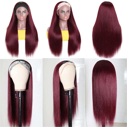 Headband 99J Burgundy Red Color Human Hair Wigs