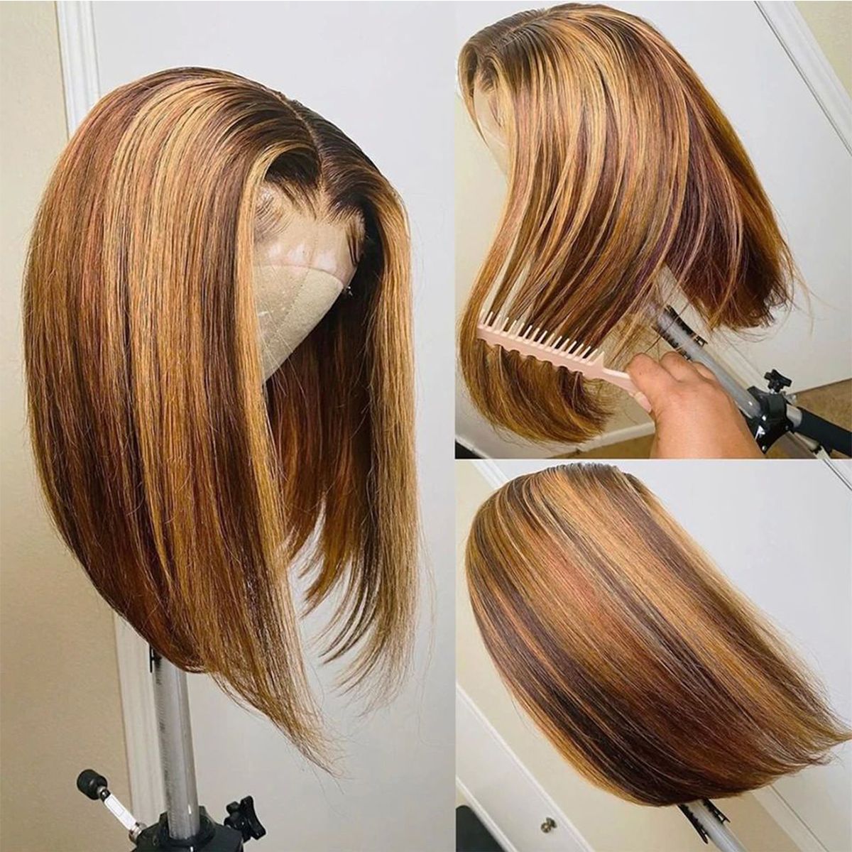 4x4 5x5 6x6 13x4 13x6 Lace Frontal Highlight Color Human Hair Bob Wigs