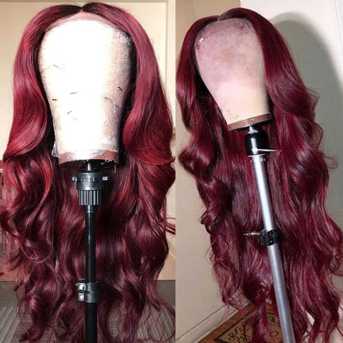 4x4 5x5 6x6 13x4 13x6 Lace Frontal 99J Burgundy Red Color Human Hair Wigs