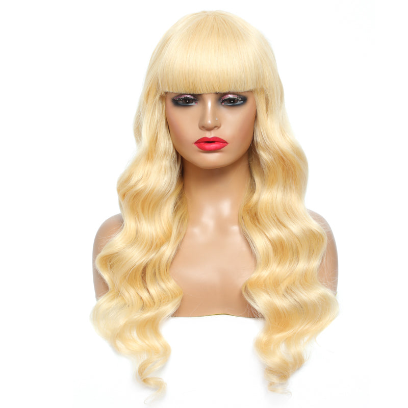 Machine hair wig Virgin Human Hair Wigs with Bangs