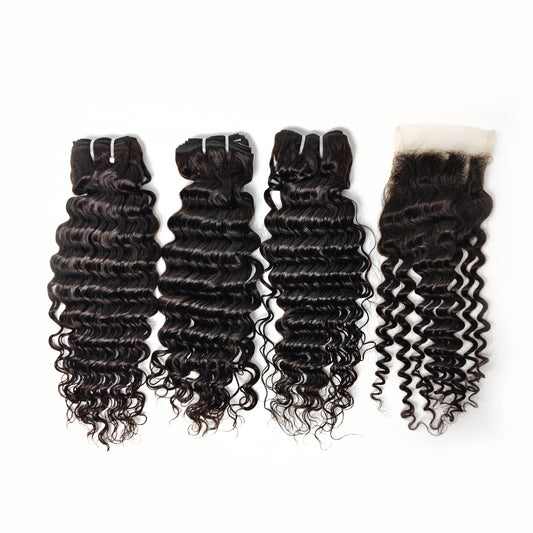 Deep Curl virgin human hair bundles and closure